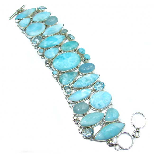 Luxury Genuine Larimar Aquamarine .925 Sterling Silver handmade Bracelet