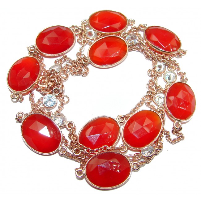 36 inches genuine Carnelian Rose Gold .925 Sterling Silver handcrafted Station Necklace