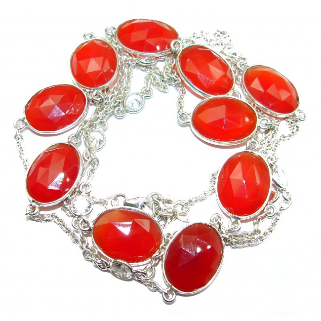 36 inches genuine Carnelian .925 Sterling Silver handcrafted Station Necklace