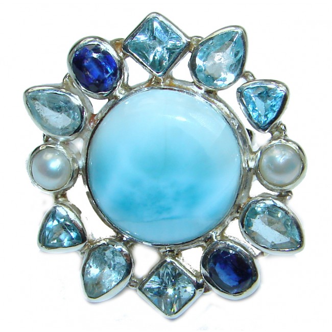 Bali Treasure Precious Blue Larimar Kyanite .925 Sterling Silver handmade ring s. 7 adjustable