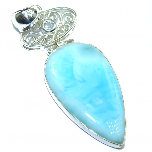 Hooked On Blue Larimar .925 Sterling Silver handmade pendant