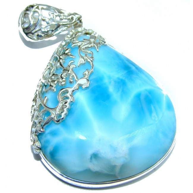 Huge Royal Caribbean Blue Larimar .925 Sterling Silver handmade pendant
