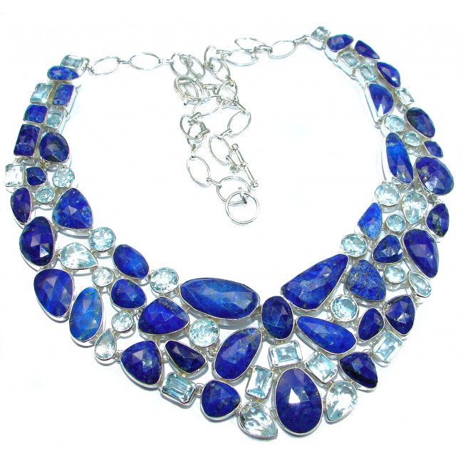 One in the world Huge Boho Style authentic Lapis Lazuli .925 Sterling Silver handmade necklace