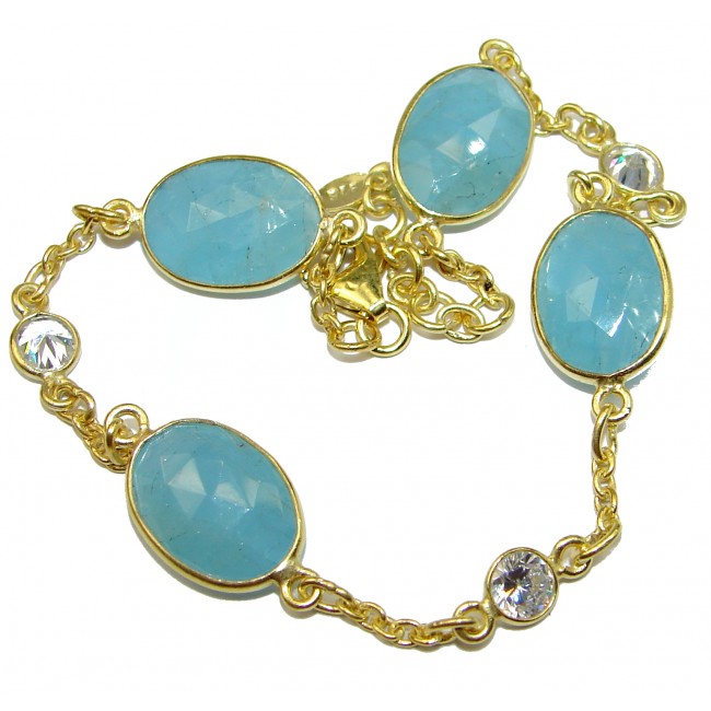 Genuine Aquamarine Gold over .925 Sterling Silver handcrafted Bracelet