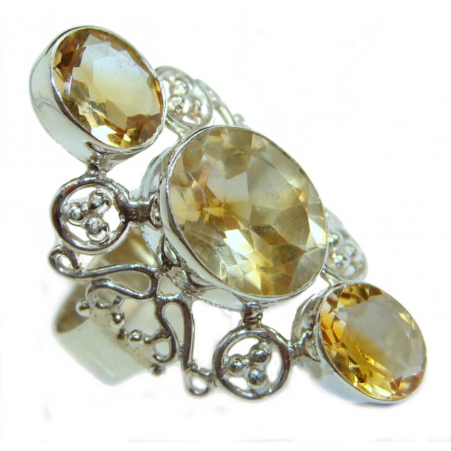Natural Citrine .925 Sterling Silver handcrafted Ring s. 9