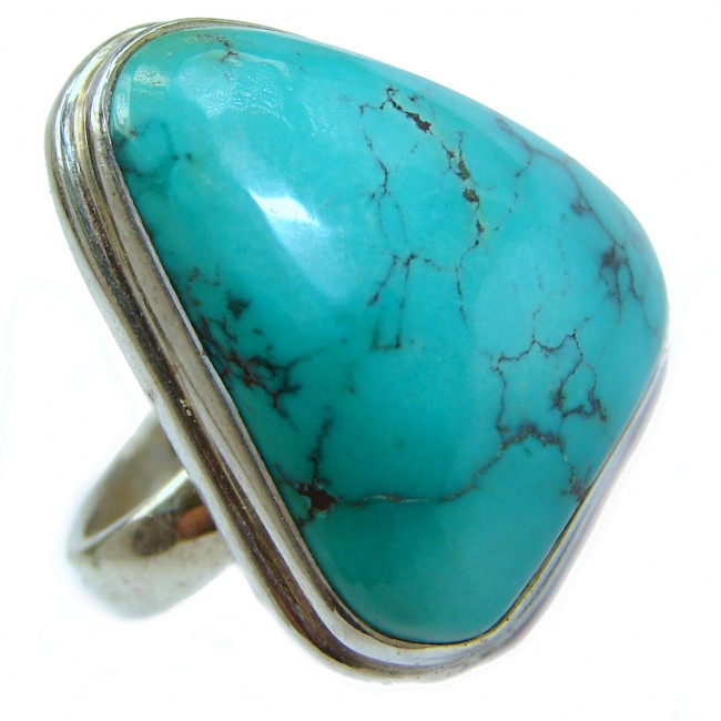 Huge Turquoise .925 Sterling Silver handcrafted ring; s. 7