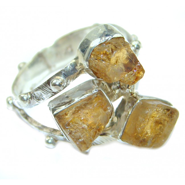 Vintage Style Rough Citrine .925 Sterling Silver handmade Cocktail Ring s. 6 1/4