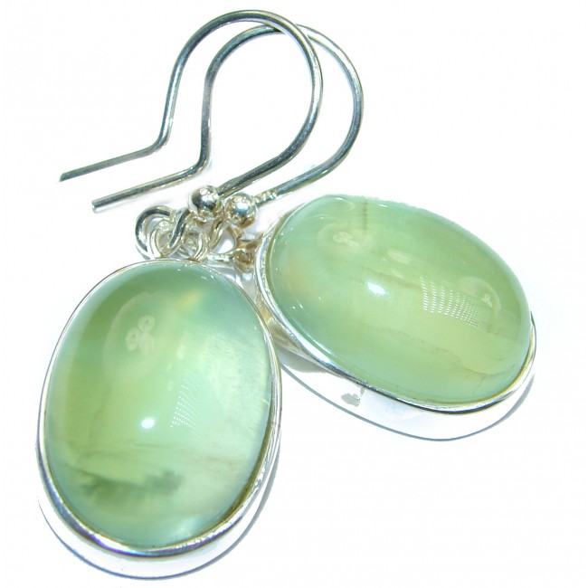 Chunky Authentic Moss Prehnite .925 Sterling Silver handmade earrings