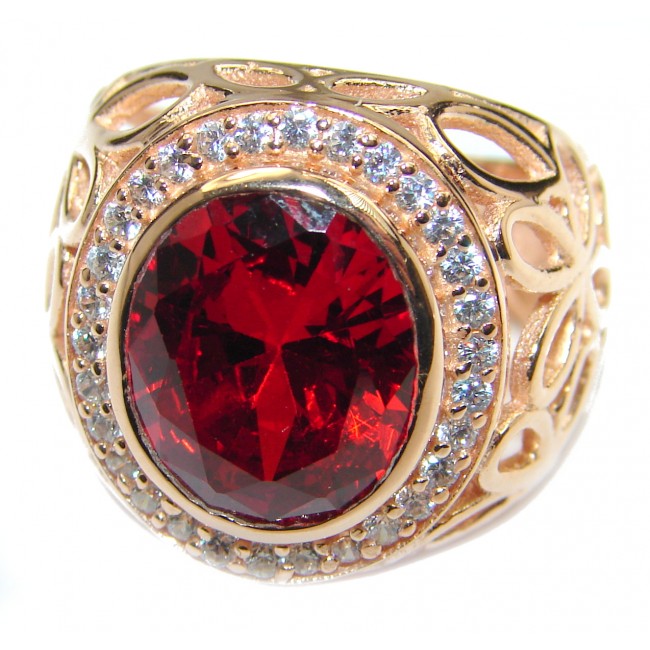 Intense Red color Topaz Rose Gold over .925 Sterling Silver handcrafted Ring s. 6