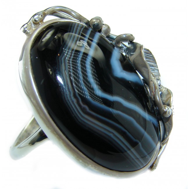 Beauty of Nature Botswana Agate .925 Silver Ring s. 8 adjustable