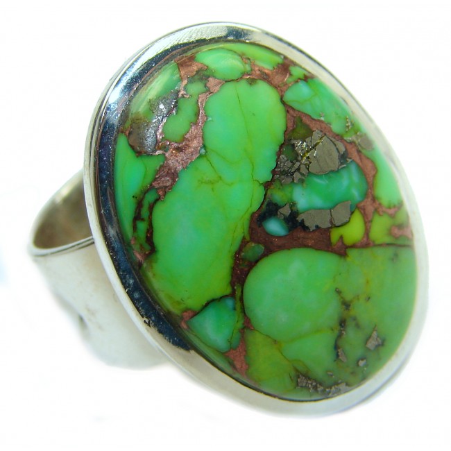 Huge Copper Turquoise .925 Sterling Silver ring; s. 8