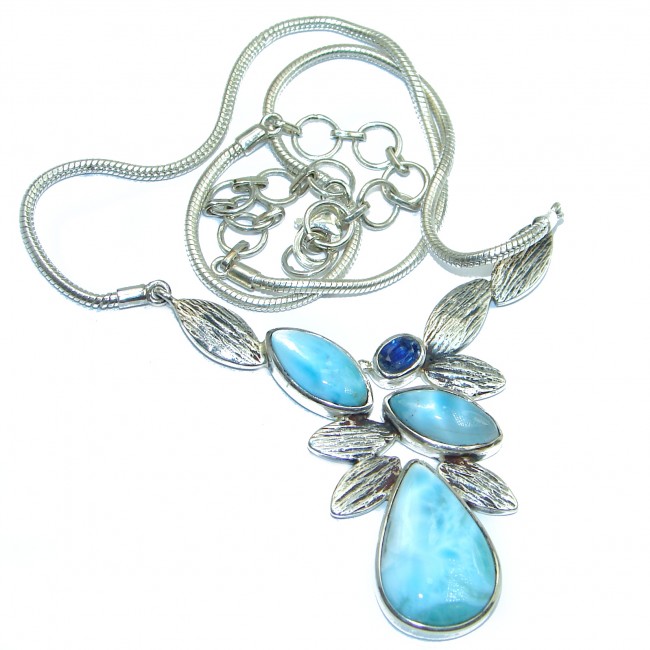 Sublime genuine Larimar Swiss Blue Topaz .925 Sterling Silver handmade necklace