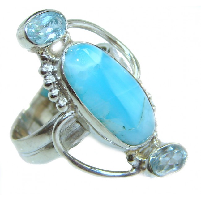 Bali Treasure Blue Larimar .925 Sterling Silver handmade ring s. 7