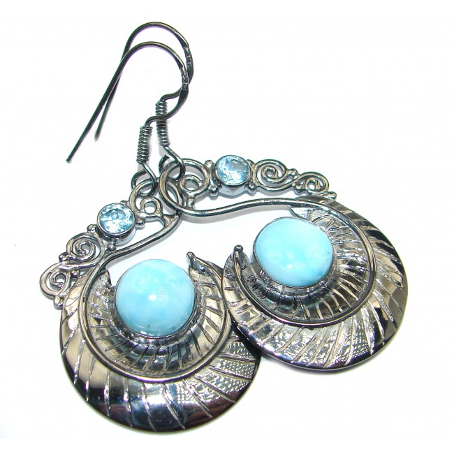 Vintage Design genuine Blue Larimar 18k Gold over .925 Sterling Silver handmade earrings