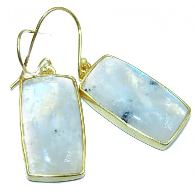Genuine Fire Moonstone 14K Gold over .925 Sterling Silver handcrafted Earrings