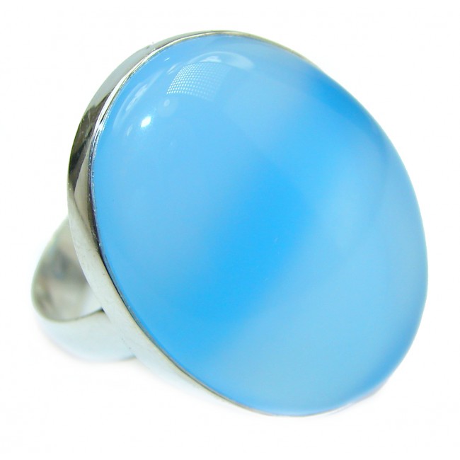 Blue Chalcedony Agate .925 Sterling Silver handcrafted Ring s. 7 adjustable