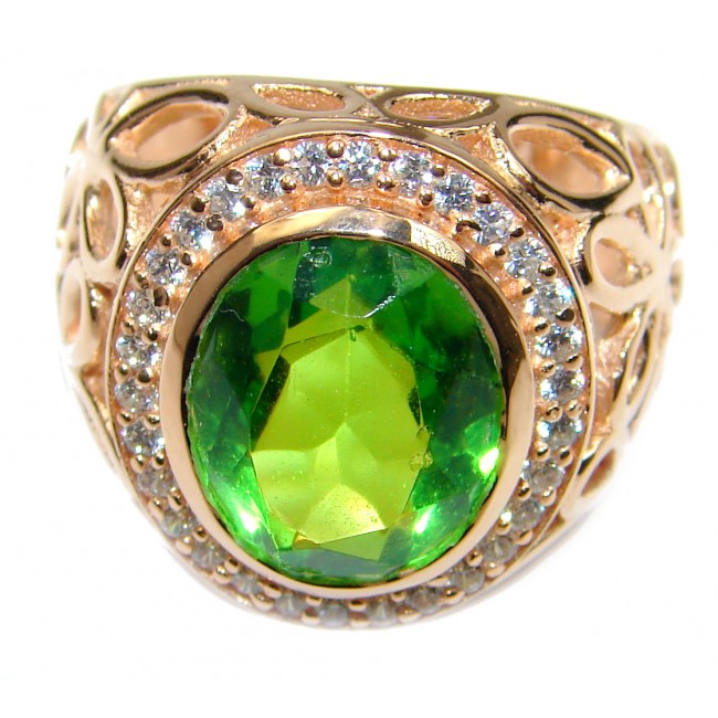 Intense Green color Topaz Rose Gold over .925 Sterling Silver handcrafted Ring s. 7 1/4