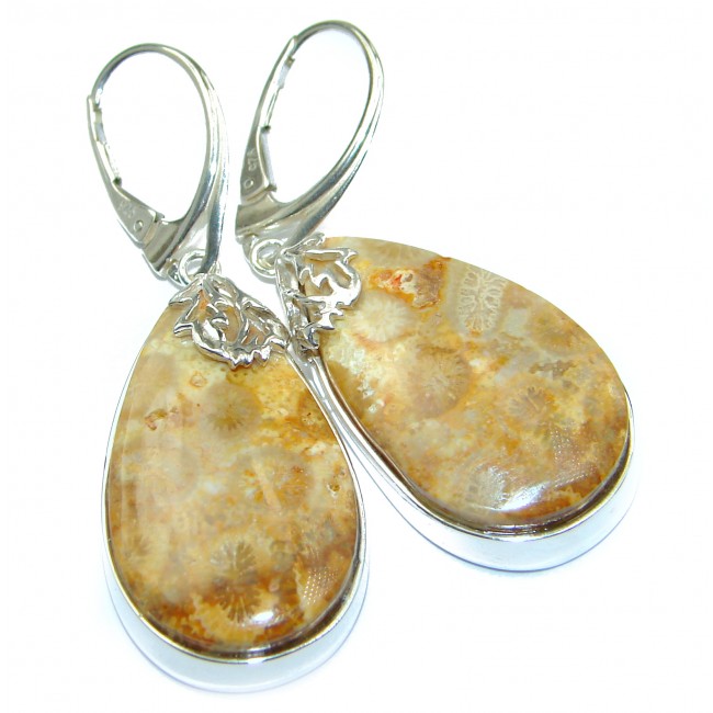 Boho Style Genuine Fossilized Coral .925 Sterling Silver handmade earrings