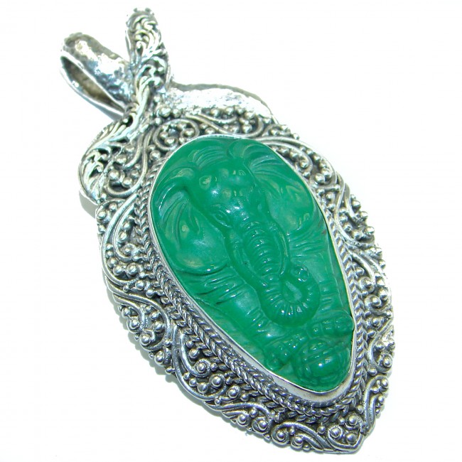 Lucky Elephant genuine Green Jade .925 Sterling Silver handcrafted Pendant