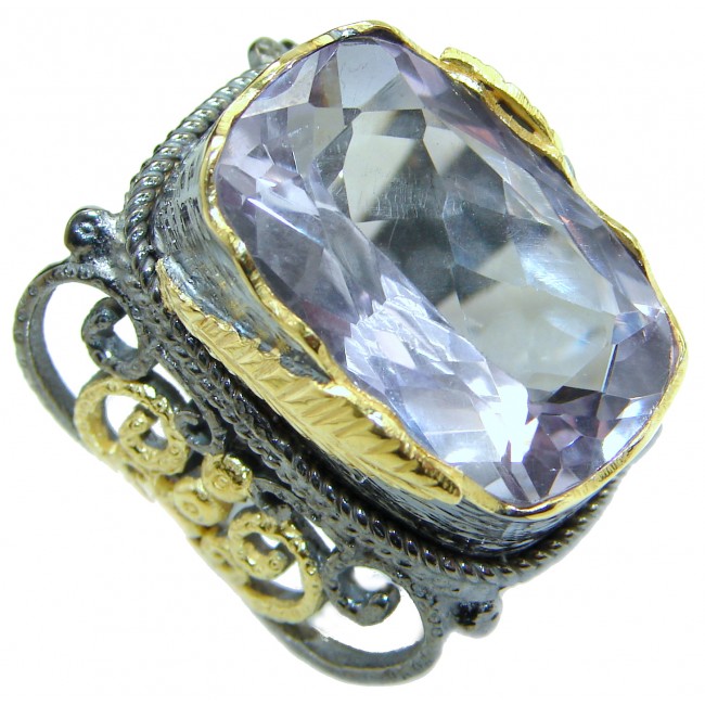 Large 55 ct Pink Amethyst 14K Gold over .925 Sterling Silver handmade ring size 7