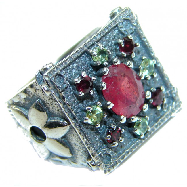 Genuine Ruby .925 Sterling Silver Statement ring; s. 7 1/4