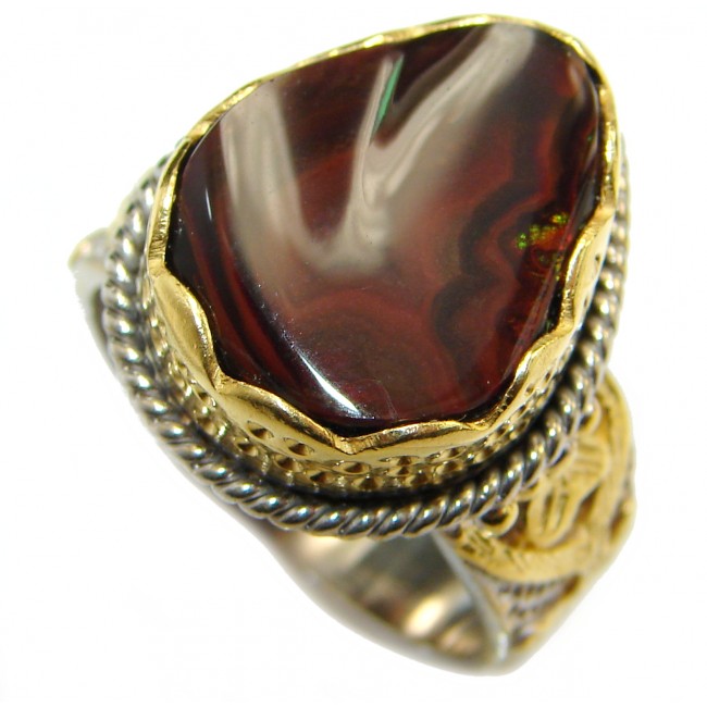Genuine Fire Agate 18k Gold over .925 Sterling Silver Handcrafted Ring size 8