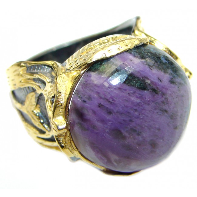Natural Siberian Charoite 14K Gold over .925 Sterling Silver handcrafted ring size 6 1/4