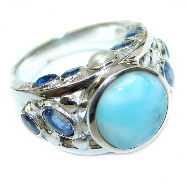 Treasure Blue Larimar Kyanite .925 Sterling Silver handmade ring s. 9
