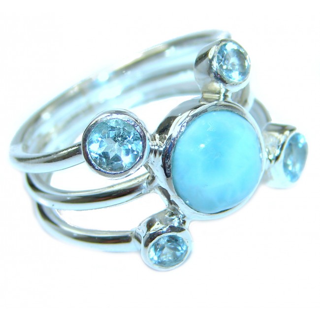 Bali Treasure Precious Blue Larimar .925 Sterling Silver handmade ring s. 7 1/4