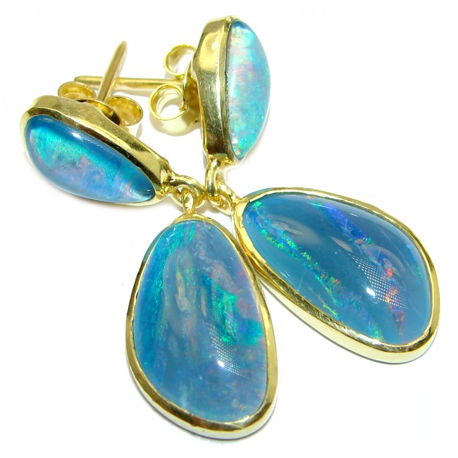Classy Design Doublet Opal 18K Gold over .925 Sterling Silver handmade earrings