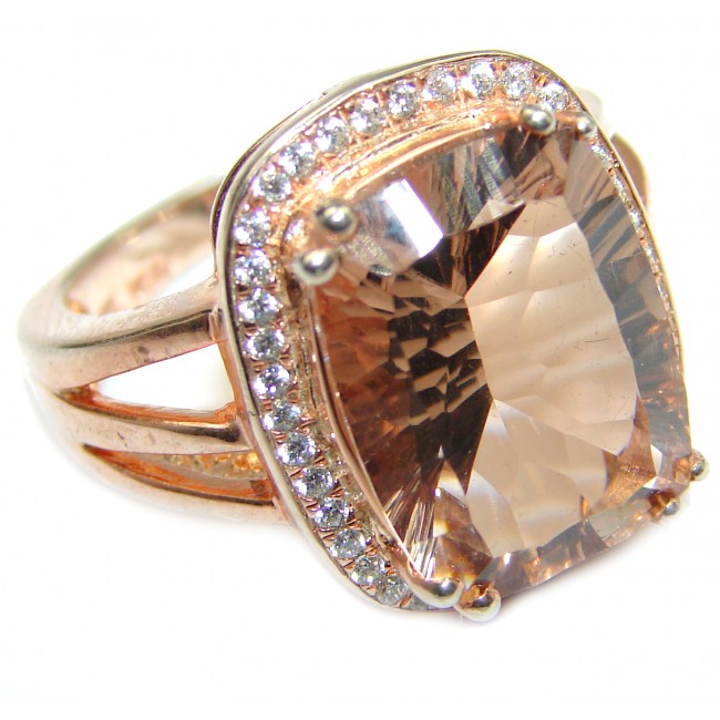 Emerald cut Morganite 14K Rose Gold over .925 Sterling Silver handcrafted ring s. 7 3/4