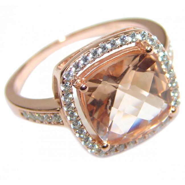 Cushion Cut Morganite 14K Rose Gold over .925 Sterling Silver handcrafted ring s. 8