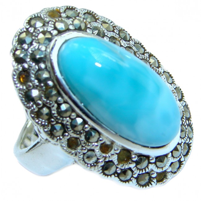 Royal Beauty Natural Larimar .925 Sterling Silver handcrafted Ring s. 8