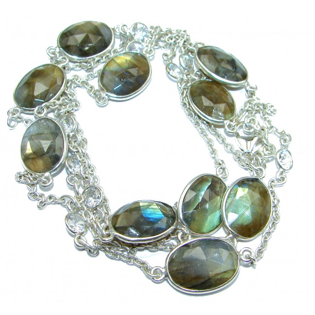 36 inches Genuine Fire Labradorite 14 K Gold over .925 Sterling Silver handmade Necklace