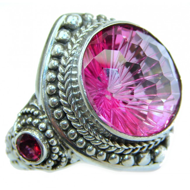 HUGE Top Quality Magic Pink Topaz .925 Sterling Silver handcrafted Ring s. 9