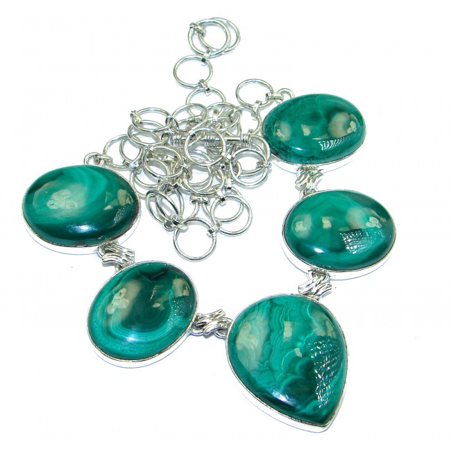 Very Unusual Green Malachite .925 Sterling Silver handmade necklace