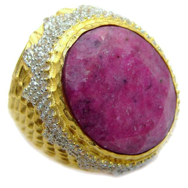 Large genuine 49.2 ct Ruby 14K Gold over .925 Sterling Silver Statement Italy made ring; s. 8 3/4