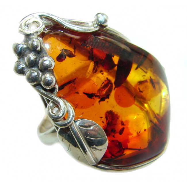 Huge Baltic Amber .925 Sterling Silver handcrafted ring; s. 9 1/2