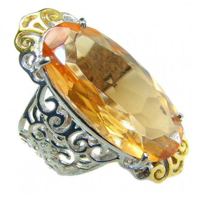 Exotic Golden Topaz two tones .925 Sterling Silver handcrafted Ring s. 7