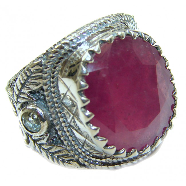 Large genuine Ruby .925 Sterling Silver Statement Italy made ring; s. 6