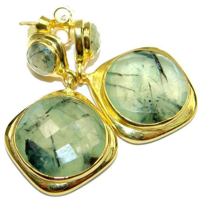 Juicy Authentic Moss Prehnite 14K Gold over .925 Sterling Silver handmade earrings