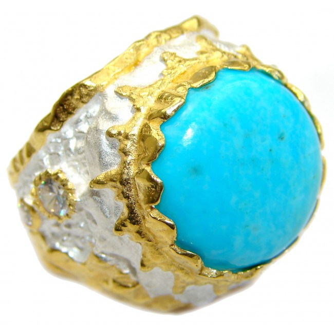 Genuine Sleeping Beauty Turquoise 18 ct Gold over .925 Sterling Silver Ring size 7 1/4