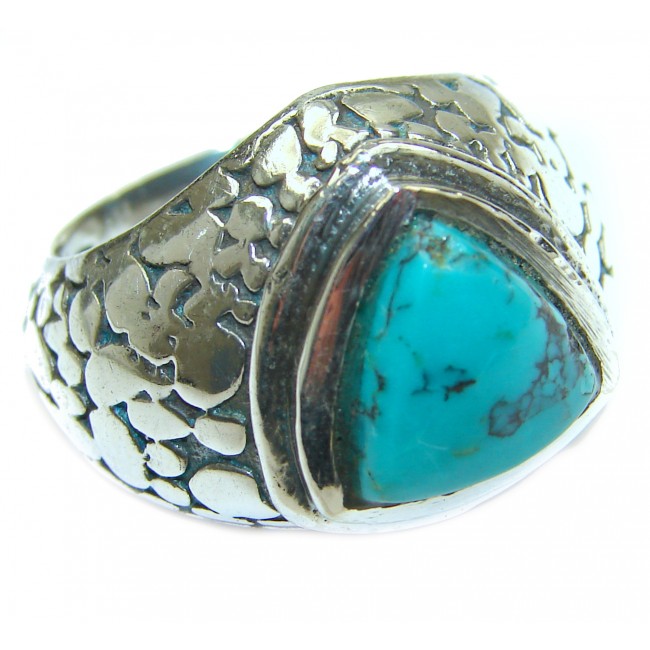 Huge Turquoise .925 Sterling Silver handcrafted ring; s. 9