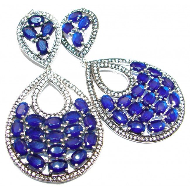 Long Incredible Victorian Style Sapphire .925 handcrafted Sterling Silver earrings
