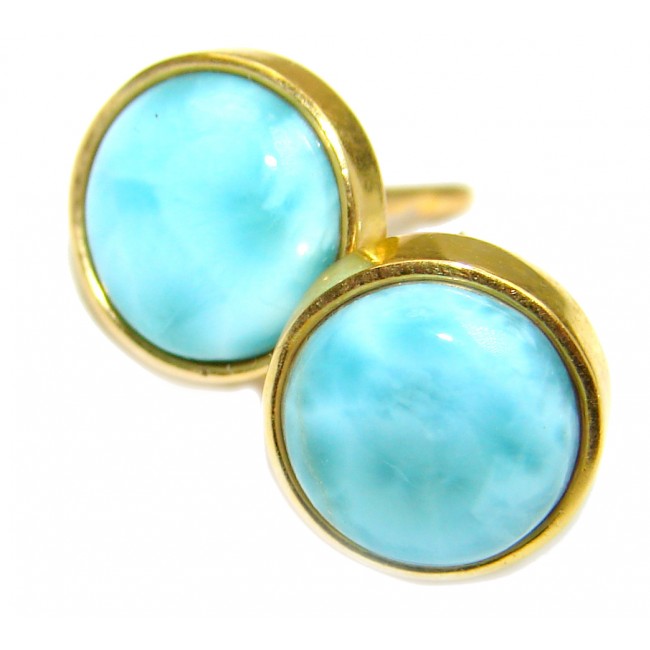 Precious genuine Blue Larimar 14K Gold over .925 Sterling Silver handmade earrings