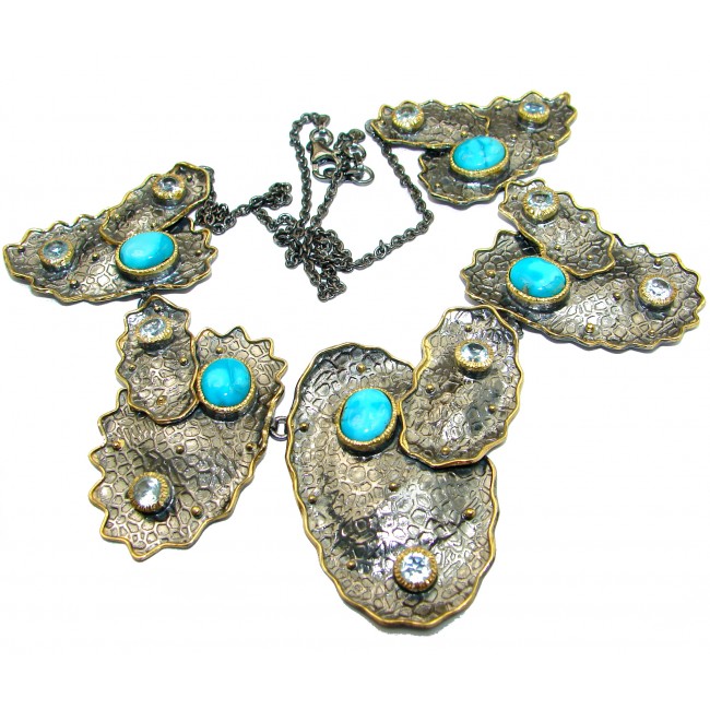 Blue genuine Sleeping Beauty Turquoise Black Rhodium over .925 Sterling Silver handcrafted necklace