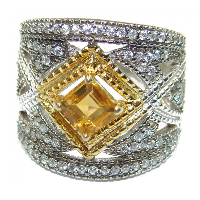 Victorian Style Citrine & White Topaz Sterling Silver Ring s. 8