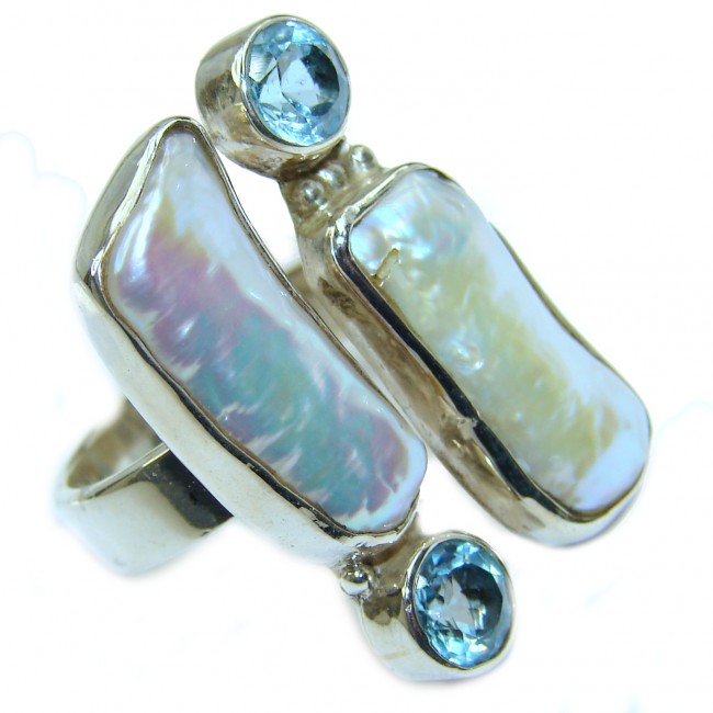 Huge Stylish Mother Of Pearl .925 Sterling Silver Ring s. 9
