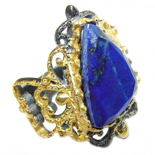 Natural Lapis Lazuli 14K Gold over .925 Sterling Silver handcrafted ring size 5 1/4