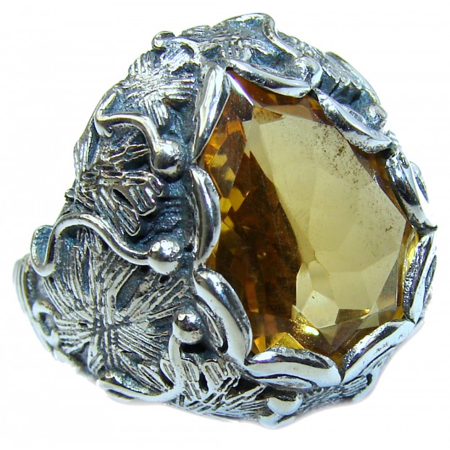 Vintage Style 25ct Natural Citrine two tones .925 Sterling Silver handcrafted Ring s. 7 1/4